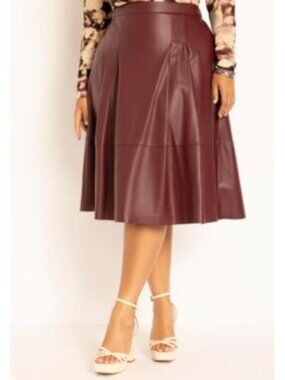ELOQUII Faux Leather Tiered Midi Skirt – Size 28 – Like New! 🍷